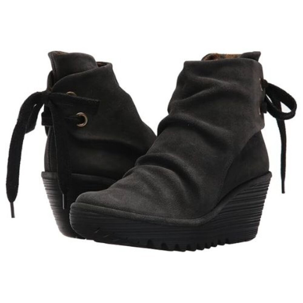 Fly London Women's Yama Winter Black Leather Ankle Boots Size EU38